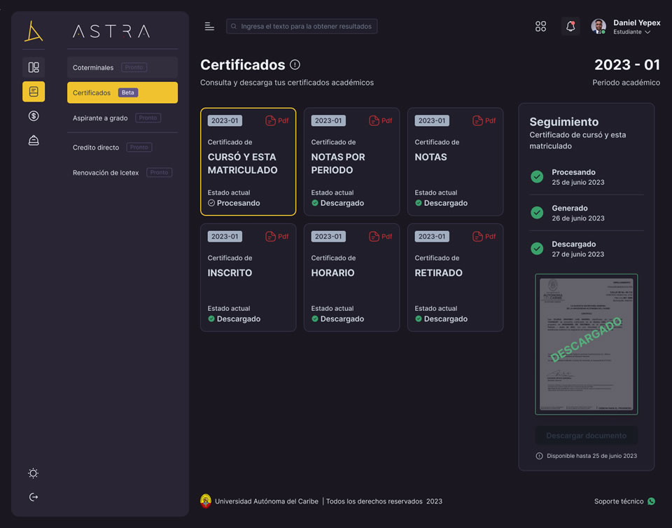 Imagen del modulo de Agenda modo oscuro